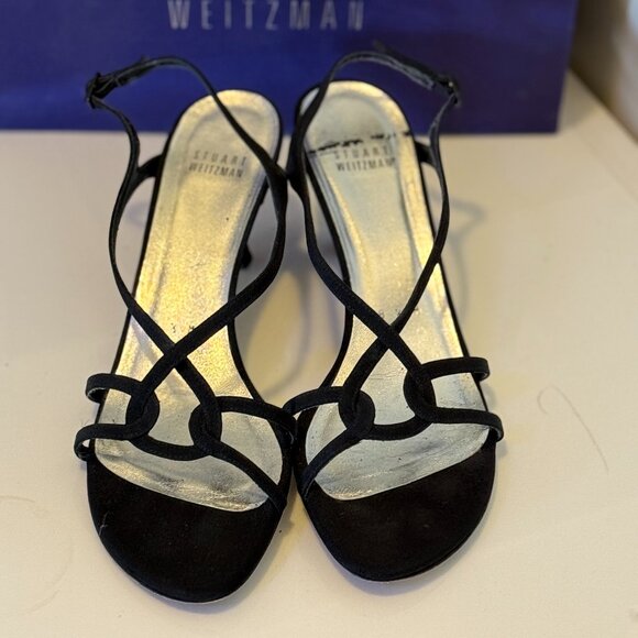 Stuart Weitzman Black Suede Strappy Low Heel - Size 8.5 - Picture 2 of 4